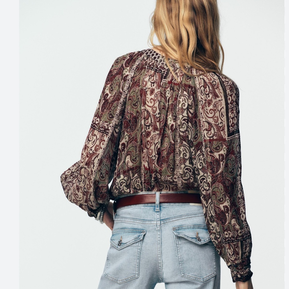 Zara NWT metallic thread beaded printed blouse - Picture 6 of 7